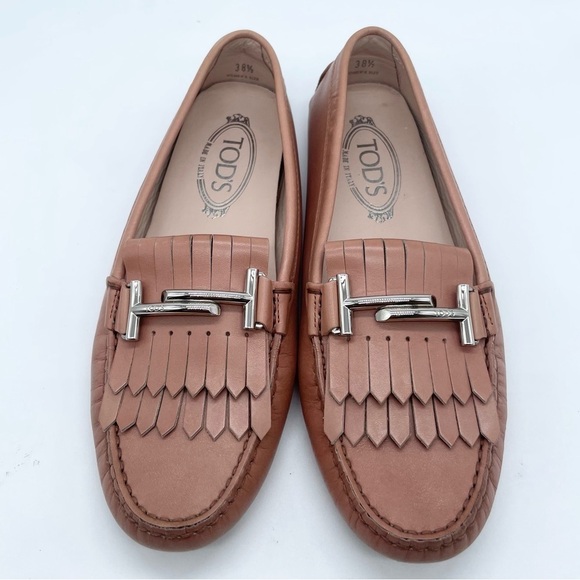 Tod’s Blush Pink/ Aurora double T Gommini leather loafers 38.5 - Picture 2 of 10